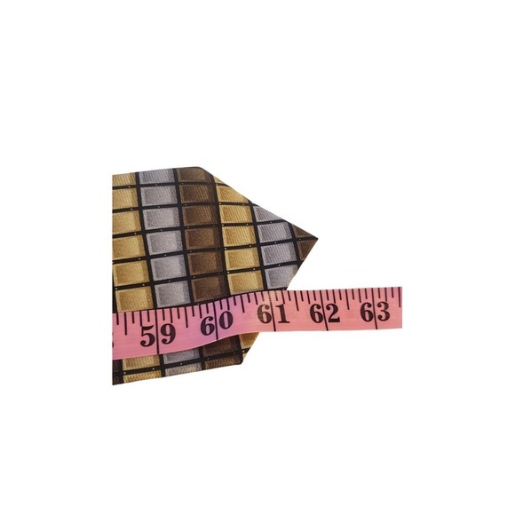 Bijoux Terner Mens Handmade Silk Neck Tie Brown Gold Silver Geometric Work Daily - Picture 10 of 12